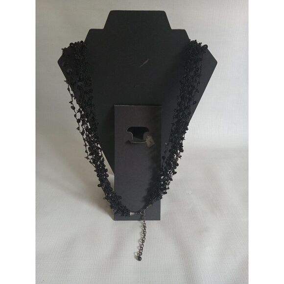 Black Sequins and Seed Beaded Adjustable Multi Strand Layered Statement Necklace - Picture 2 of 10